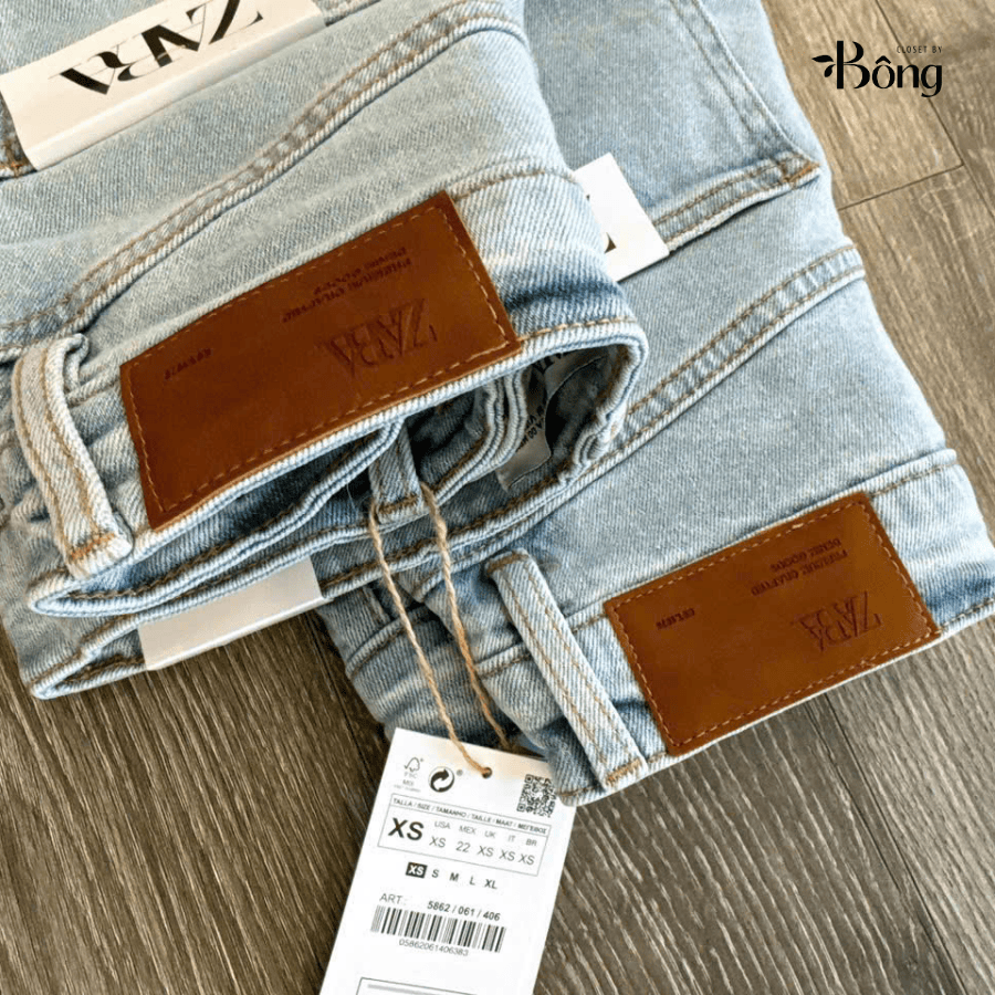 Short váy denim Zara màu nhạt co giãn 4 chiều