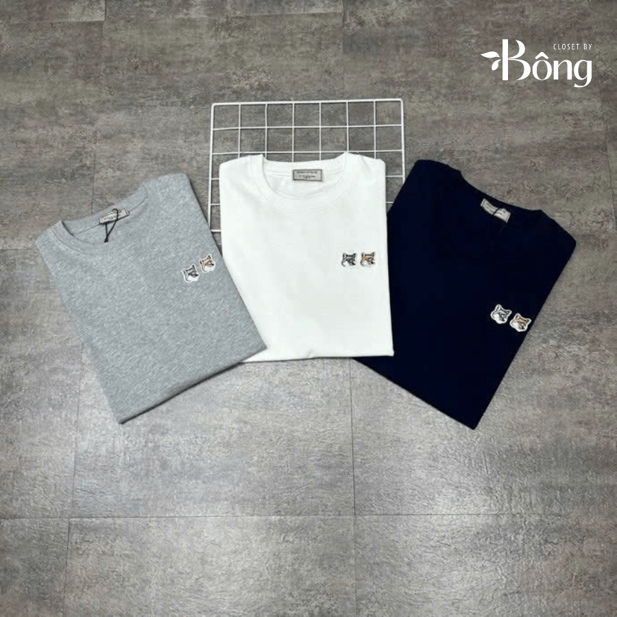 Tshirt Maison Kitsune logo 2 cáo 3 màu dáng over