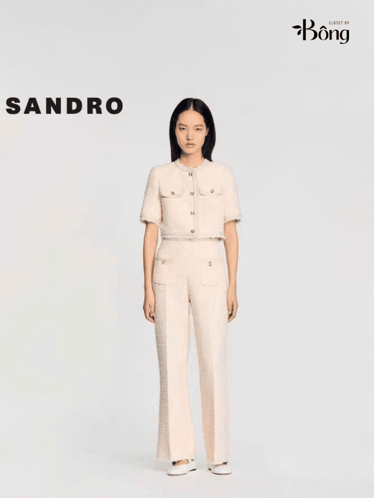 Quần tweed suông Sandro trắng hồng