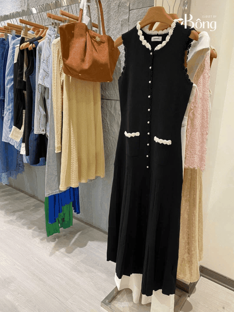 Đầm dài dệt kim ngọc trai