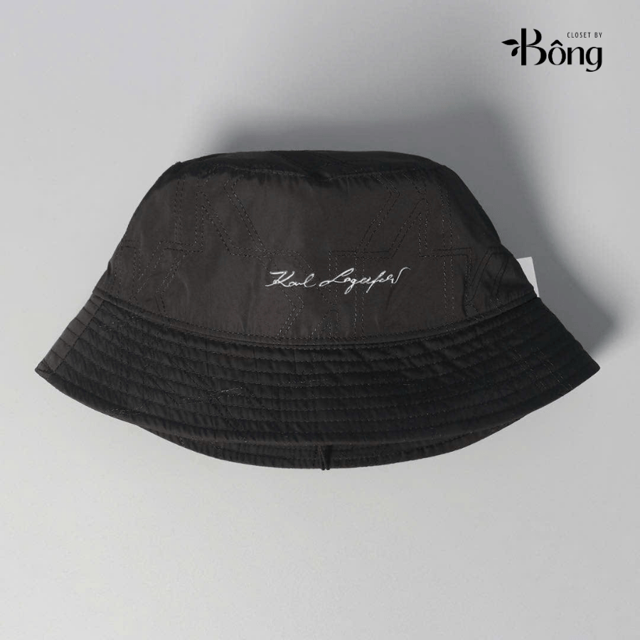 Mũ bucket Karl Largerfeld màu đen logo ông già