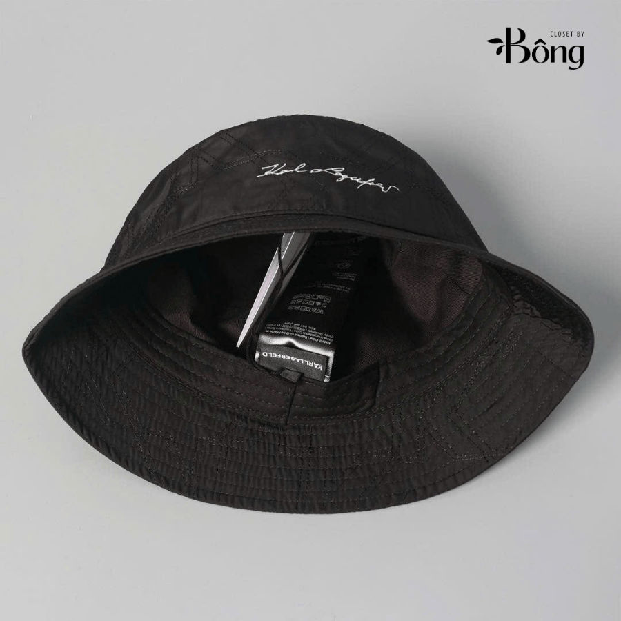 Mũ bucket Karl Largerfeld màu đen logo ông già
