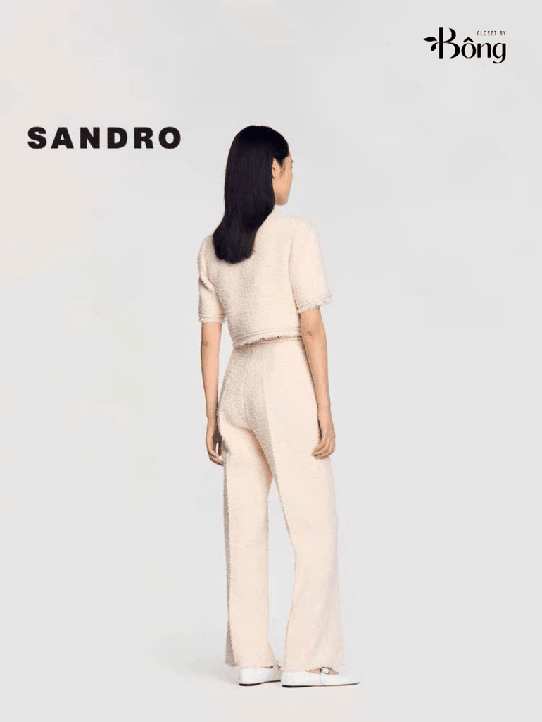 Quần tweed suông Sandro trắng hồng