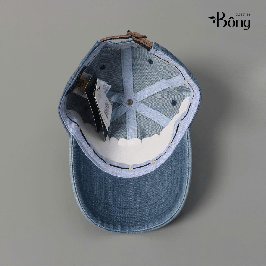 Mũ ball-cap Polo denim ogo ngựa trắng