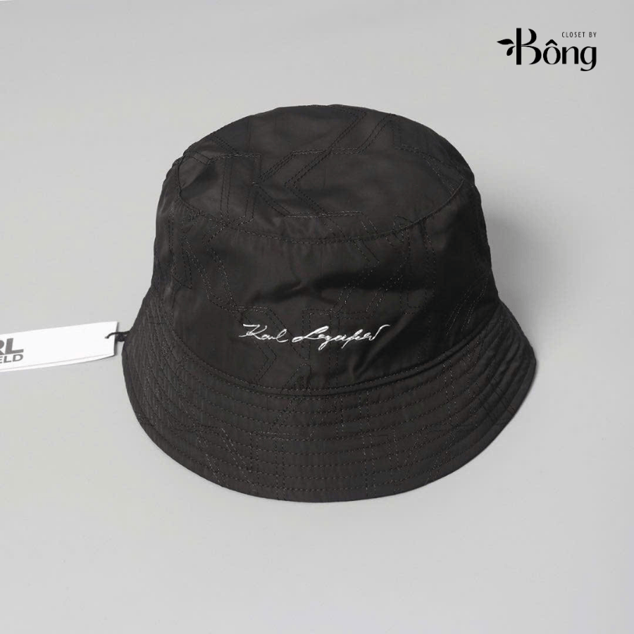 Mũ bucket Karl Largerfeld màu đen logo ông già
