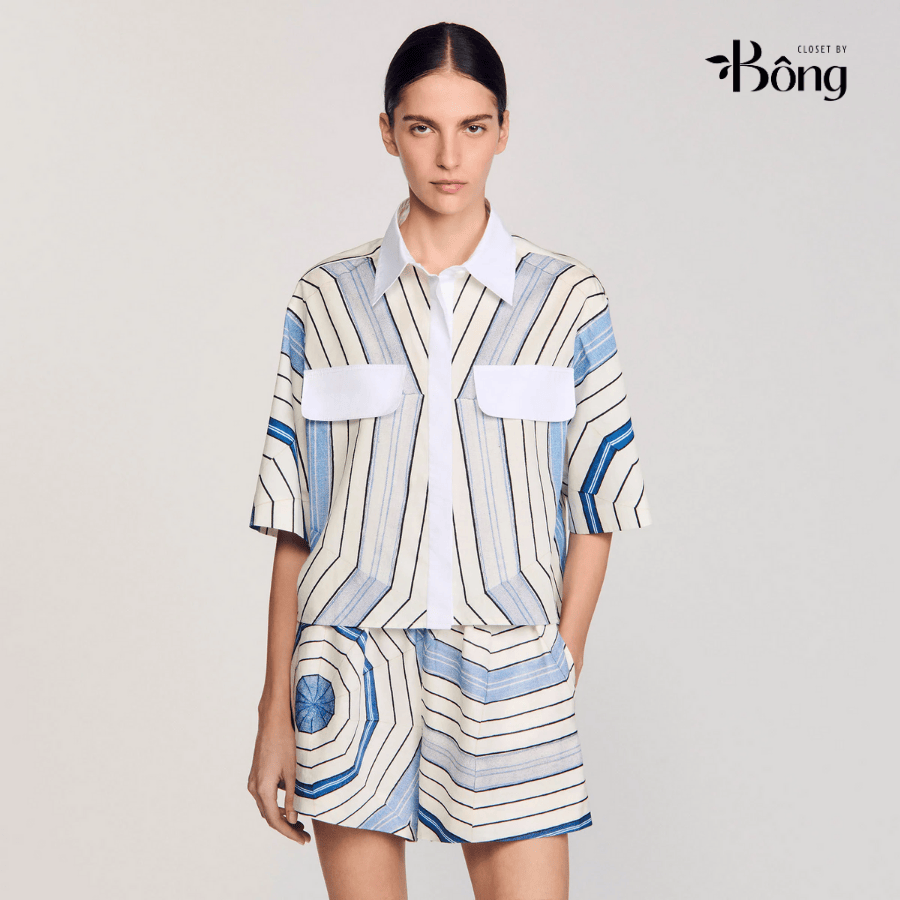 Set Sandro lụa họa tiết mạng nhện Áo + Quần short