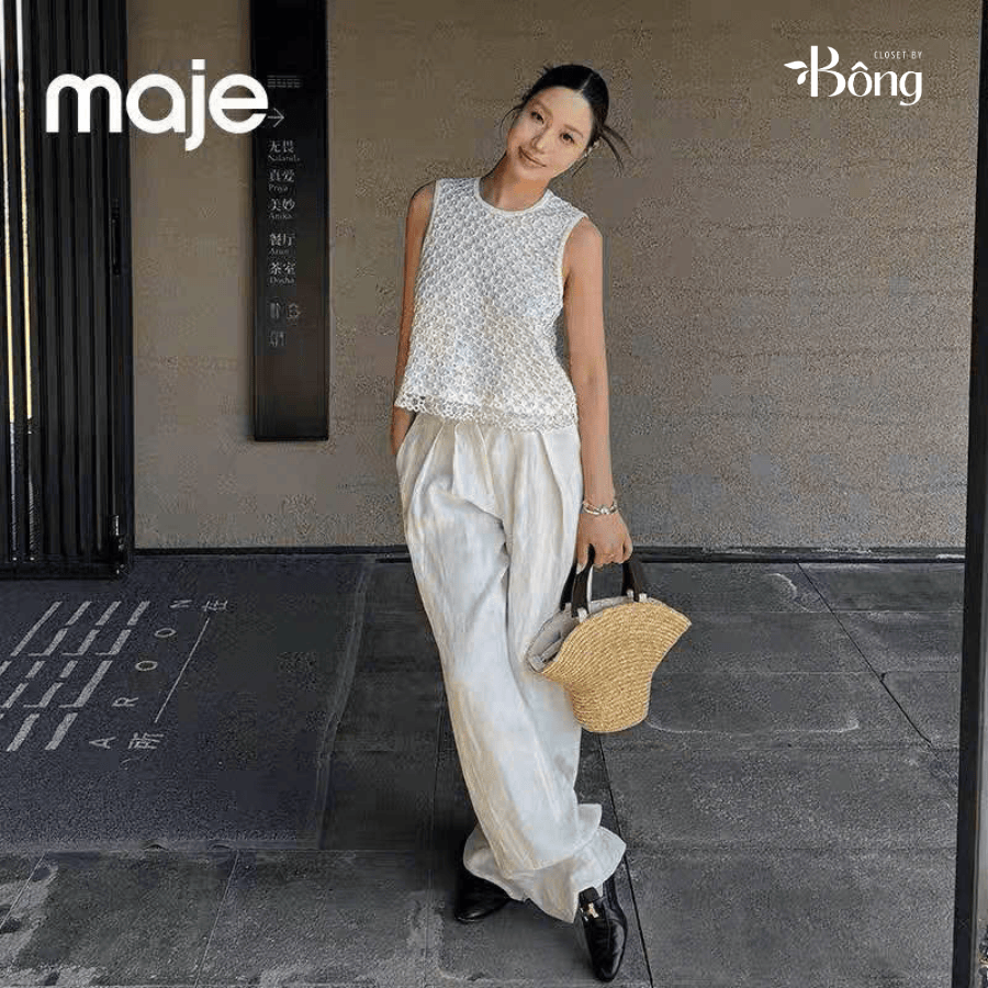 Áo gile lưới MAJE màu beirge