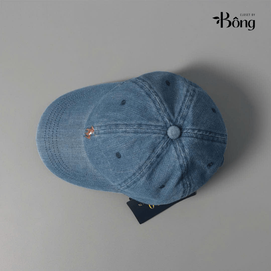 Mũ ball-cap Polo denim ogo ngựa trắng