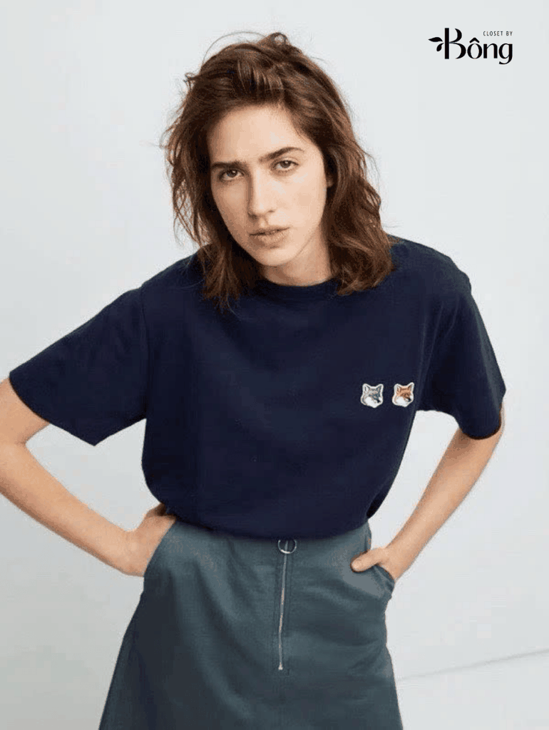 Tshirt Maison Kitsune logo 2 cáo 3 màu dáng over