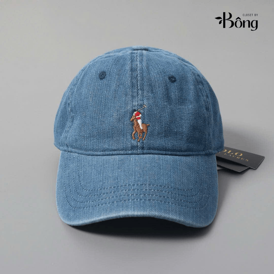 Mũ ball-cap Polo denim ogo ngựa trắng
