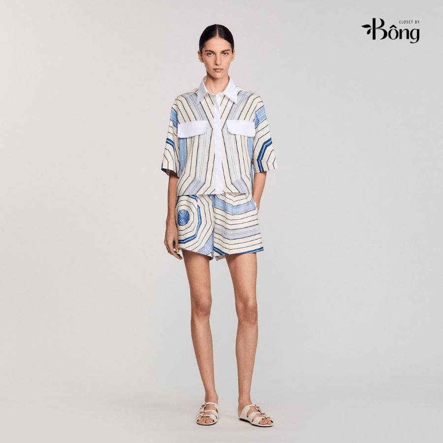 Set Sandro lụa họa tiết mạng nhện Áo + Quần short