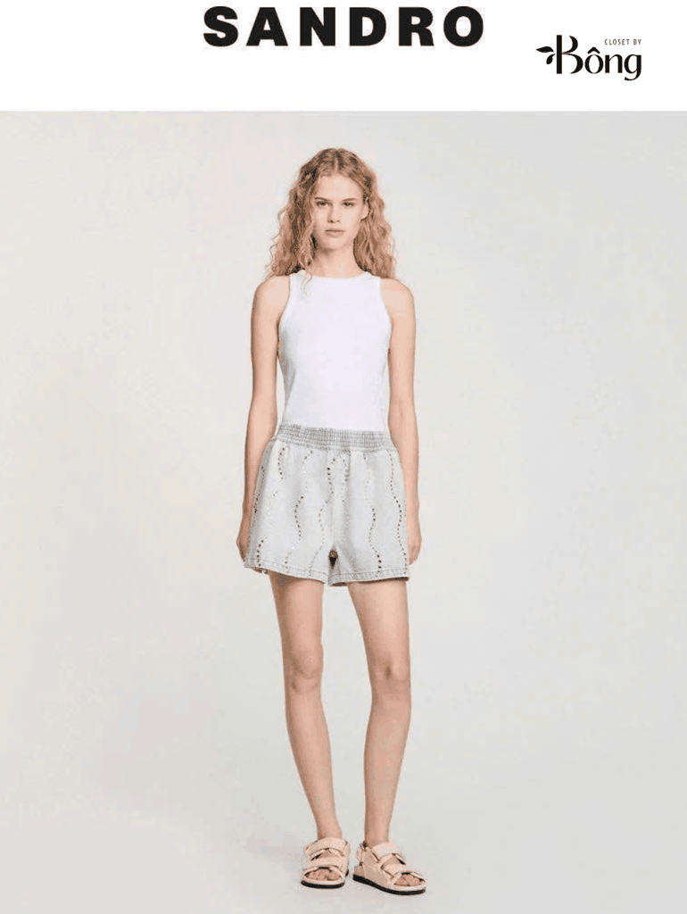 Áo denim Sandro cổ bẻ bling