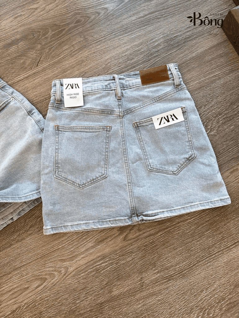 Short váy denim Zara màu nhạt co giãn 4 chiều