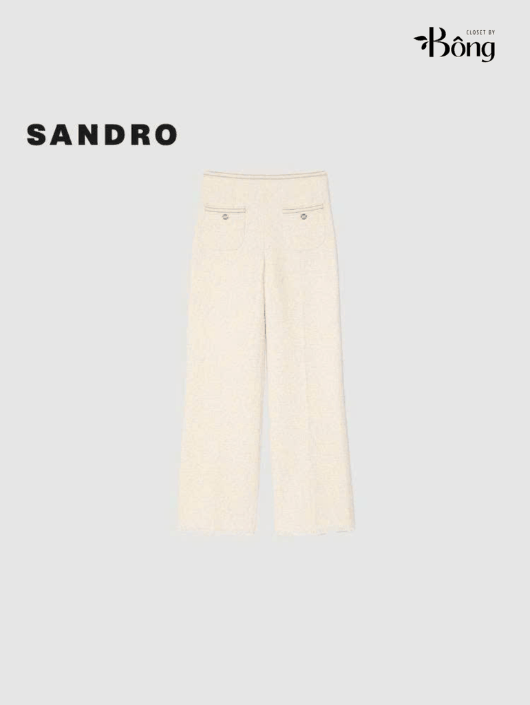 Quần tweed suông Sandro trắng hồng