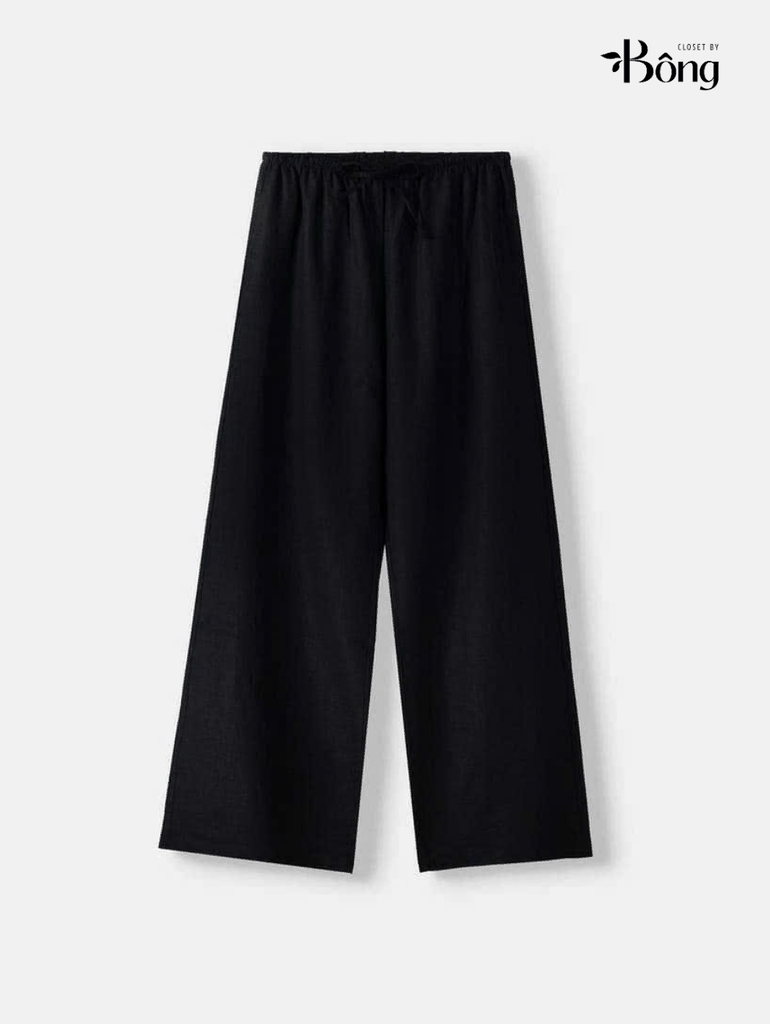 Quần đũi suông Bershka đen cạp chun