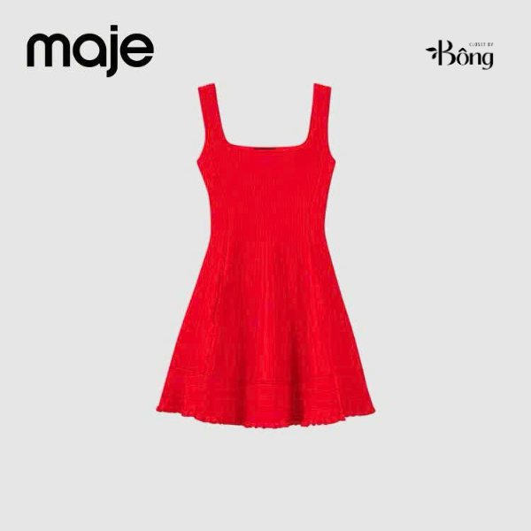 Váy dệt kim Maje đỏ dáng A xoè