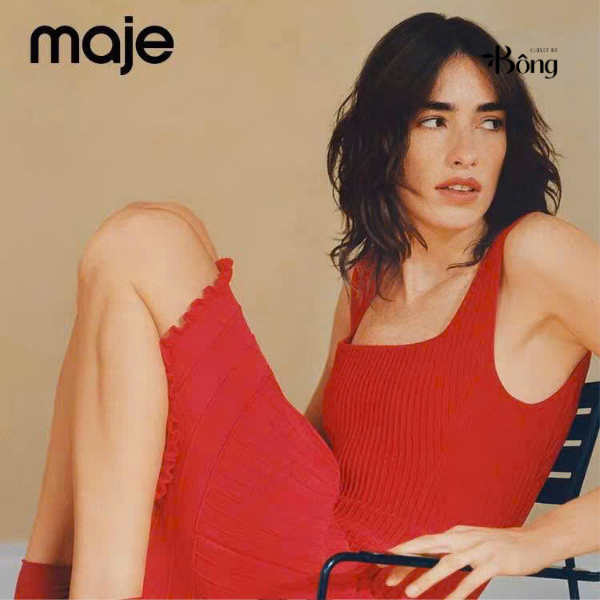 Váy dệt kim Maje đỏ dáng A xoè