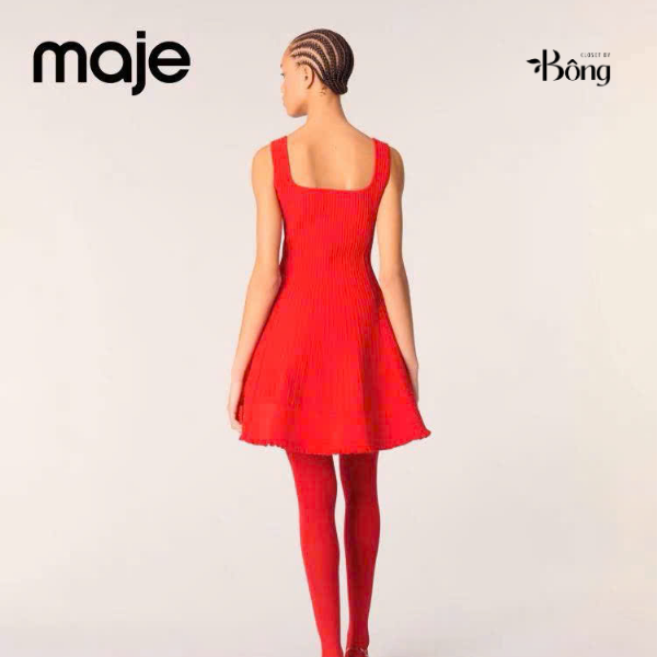 Váy dệt kim Maje đỏ dáng A xoè