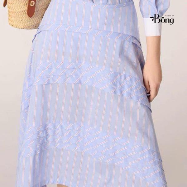 Chân váy midi Maje kẻ trắng xanh xếp tầng