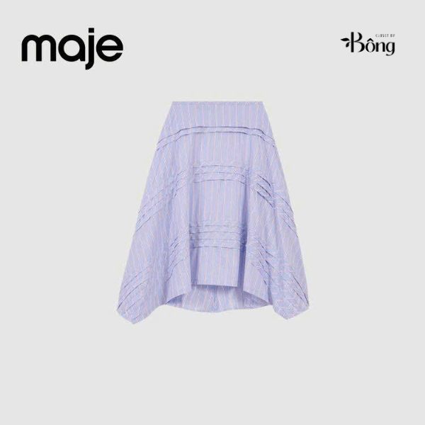 Chân váy midi Maje kẻ trắng xanh xếp tầng