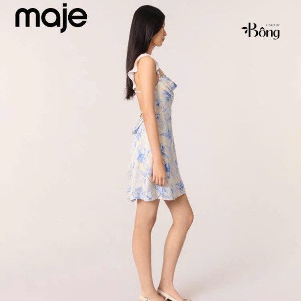 Váy lụa Maje hoa xanh 2 dây sexy back