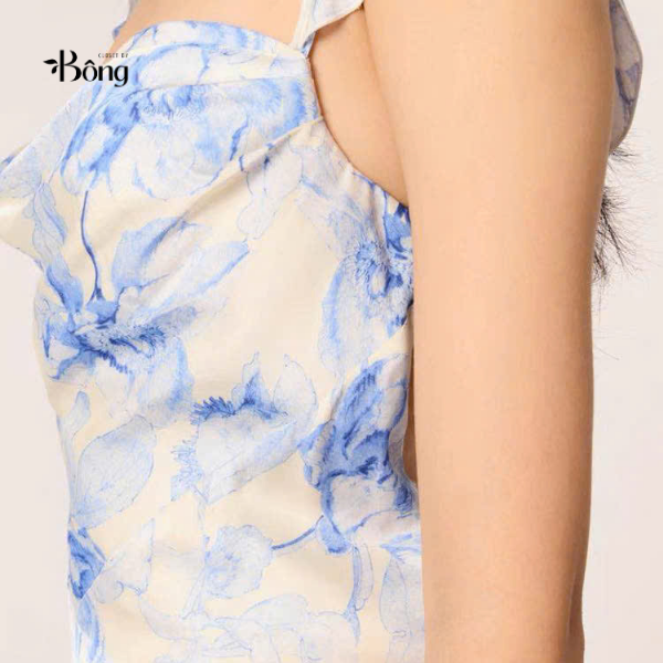 Váy lụa Maje hoa xanh 2 dây sexy back