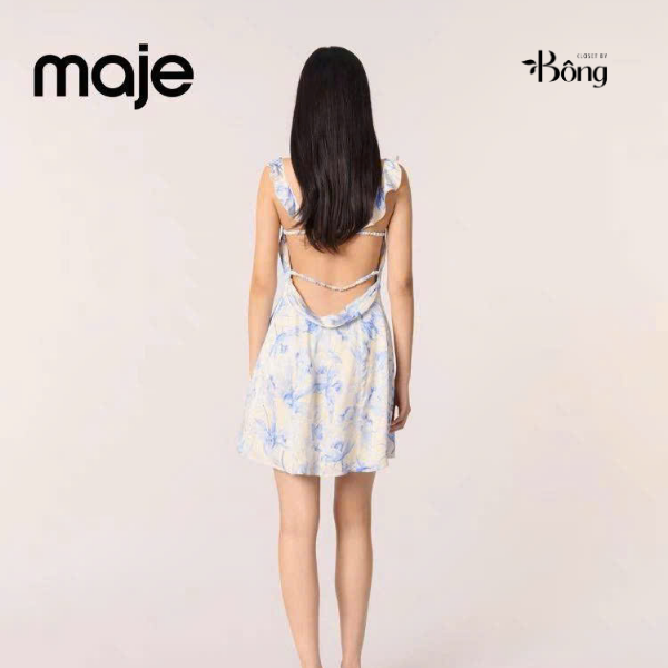 Váy lụa Maje hoa xanh 2 dây sexy back