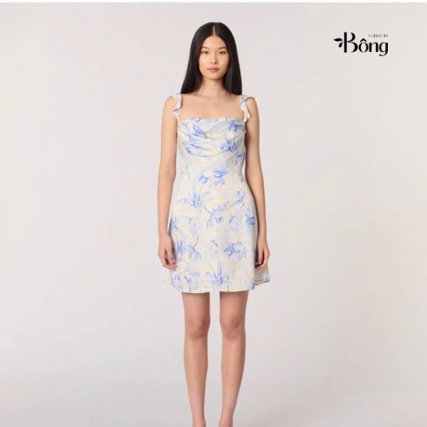 Váy lụa Maje hoa xanh 2 dây sexy back