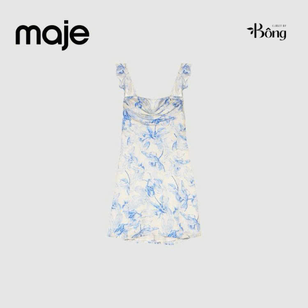 Váy lụa Maje hoa xanh 2 dây sexy back