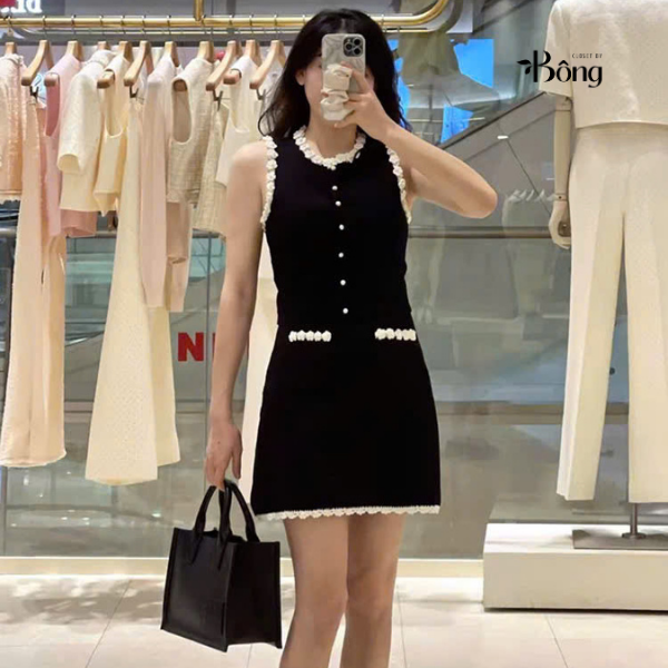 Chân váy dệt kim Sandro mini viền (Set2pcs tách)
