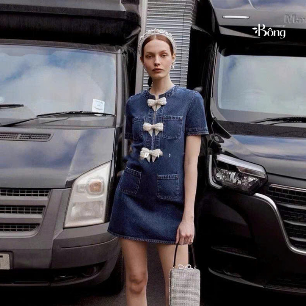 VÁY MINI DENIM NƠ