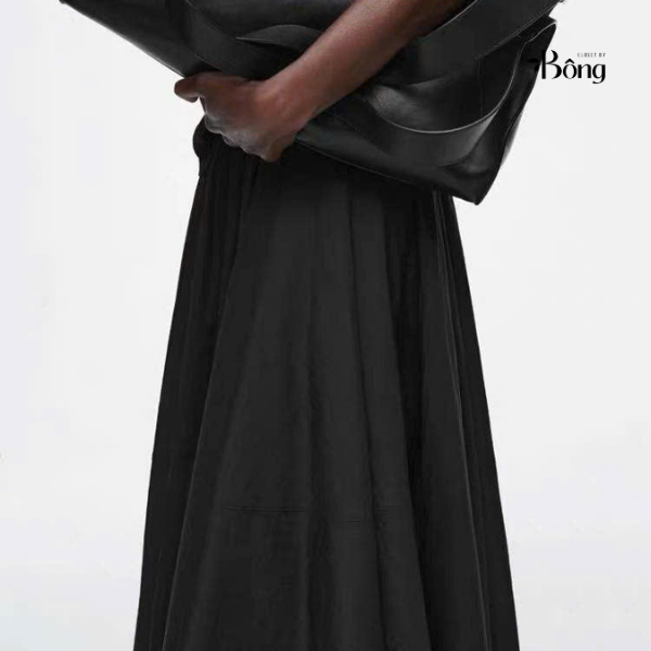 Chân váy midi COS xoè 2 màu chất poly