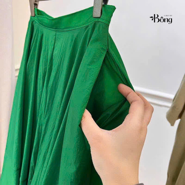 Chân váy midi COS xoè 2 màu chất poly