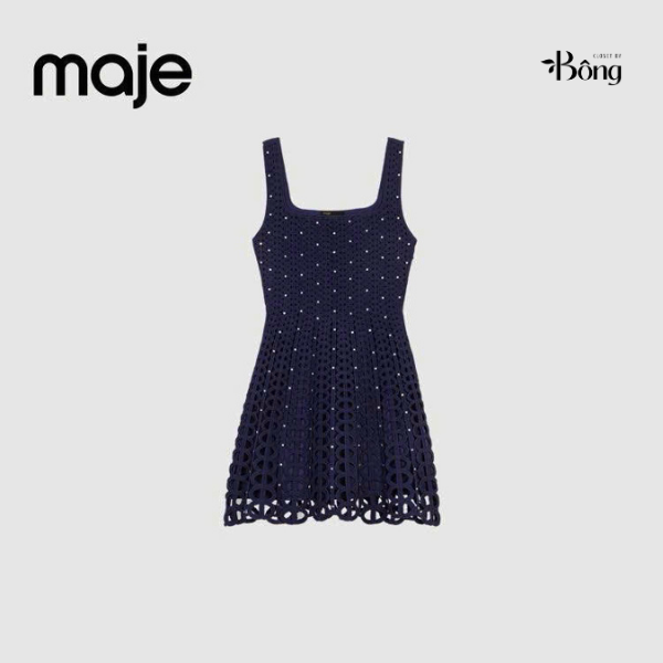 Đầm ngắn crochet đính đá cổ vuông