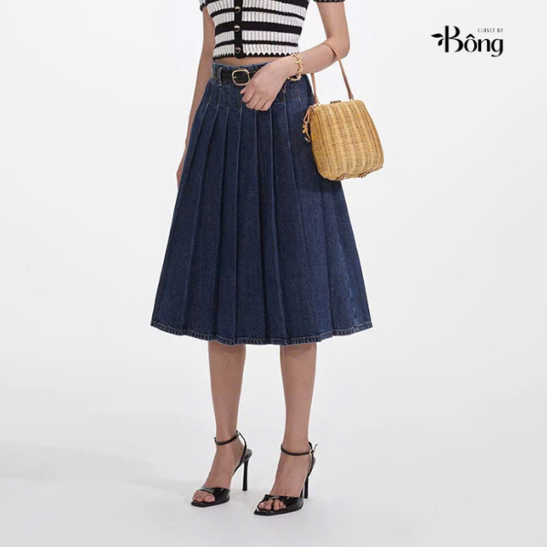 Chân váy Midi Denim xếp ly