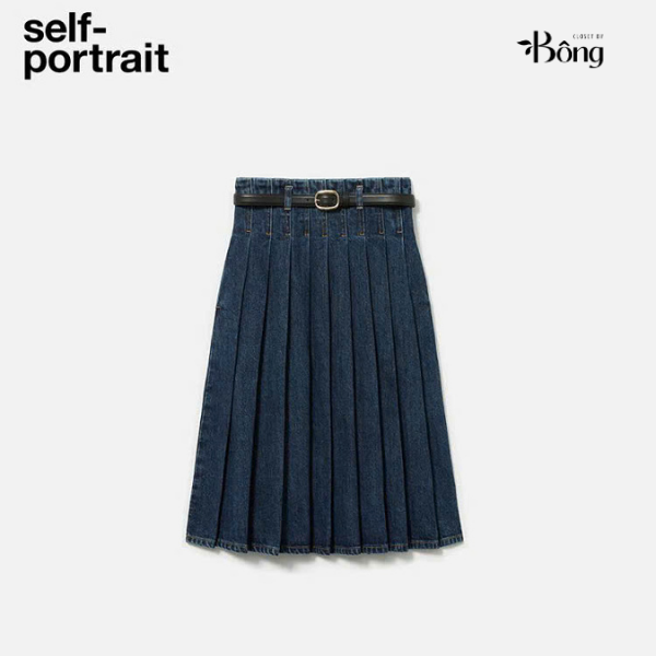 Chân váy Midi Denim xếp ly