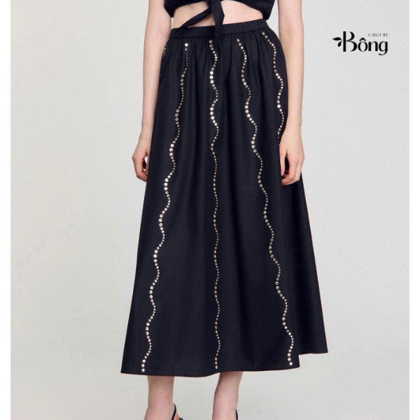 Chân váy midi màu đen đính hạt