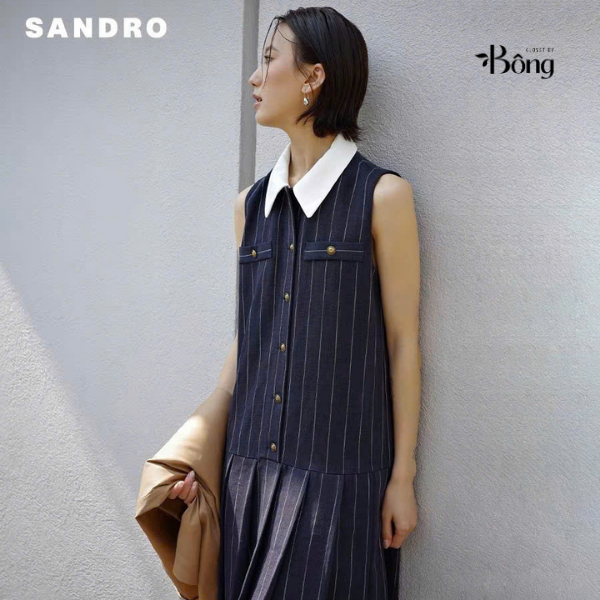Đầm ngắn kẻ sọc cổ sơ mi