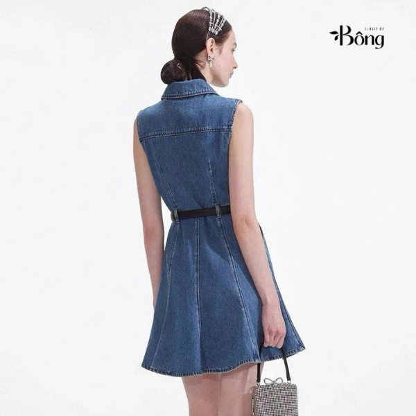 Váy jeans Self Portrait khuy đá kèm belt