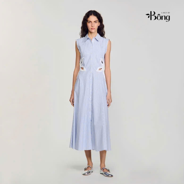 Đầm maxi thêu sọc