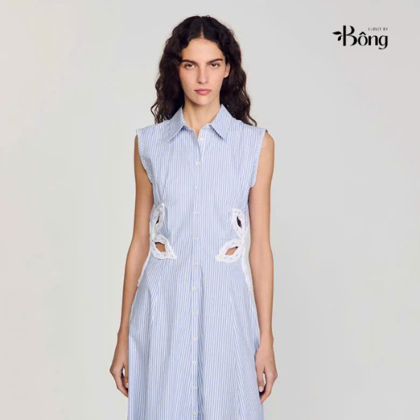 Đầm maxi thêu sọc