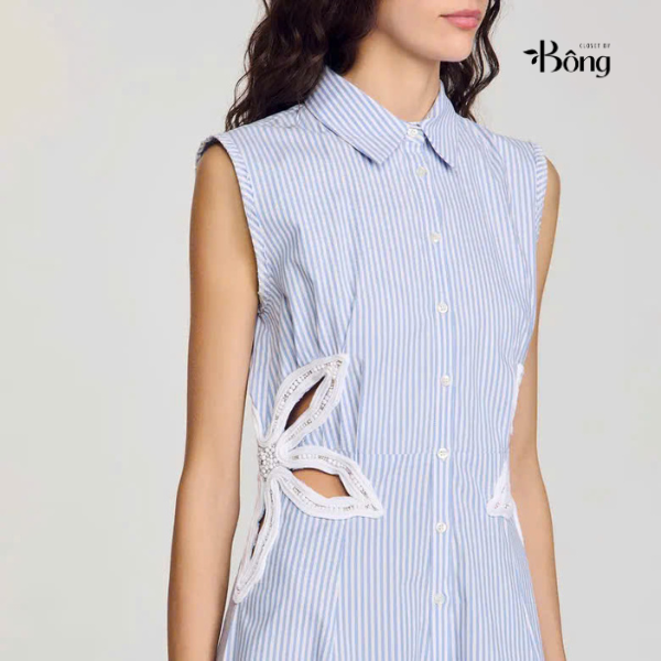 Đầm maxi thêu sọc