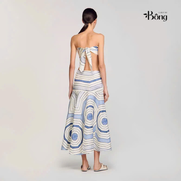 Chân váy maxi họa tiết xoắn ốc