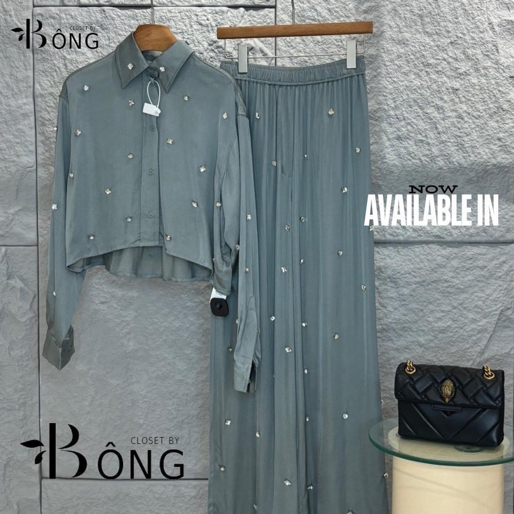 Áo lụa Sandro cổ đức đính đá (tách set)