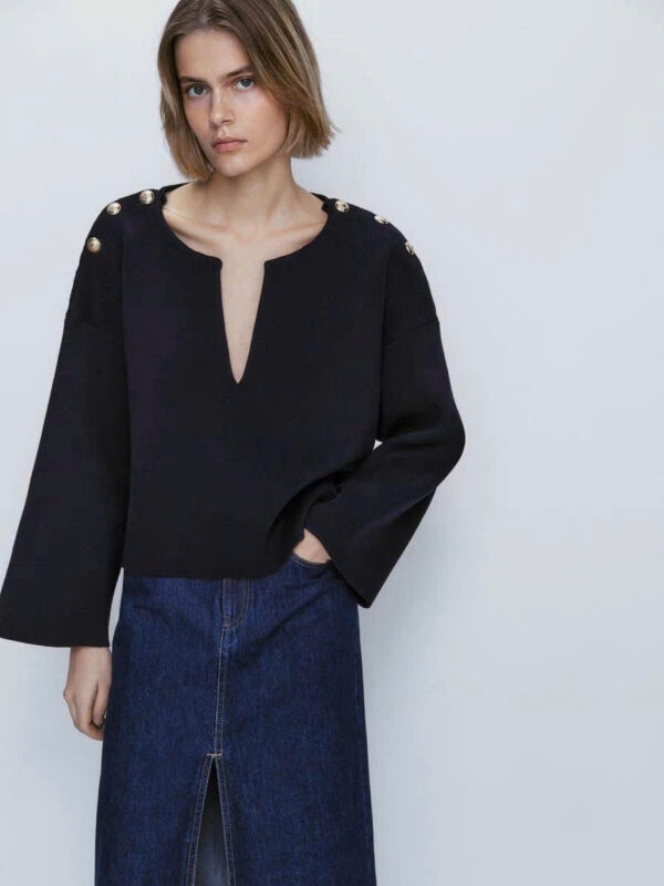 Coat dạ ép Massimo Dutti cổ V khuy vai