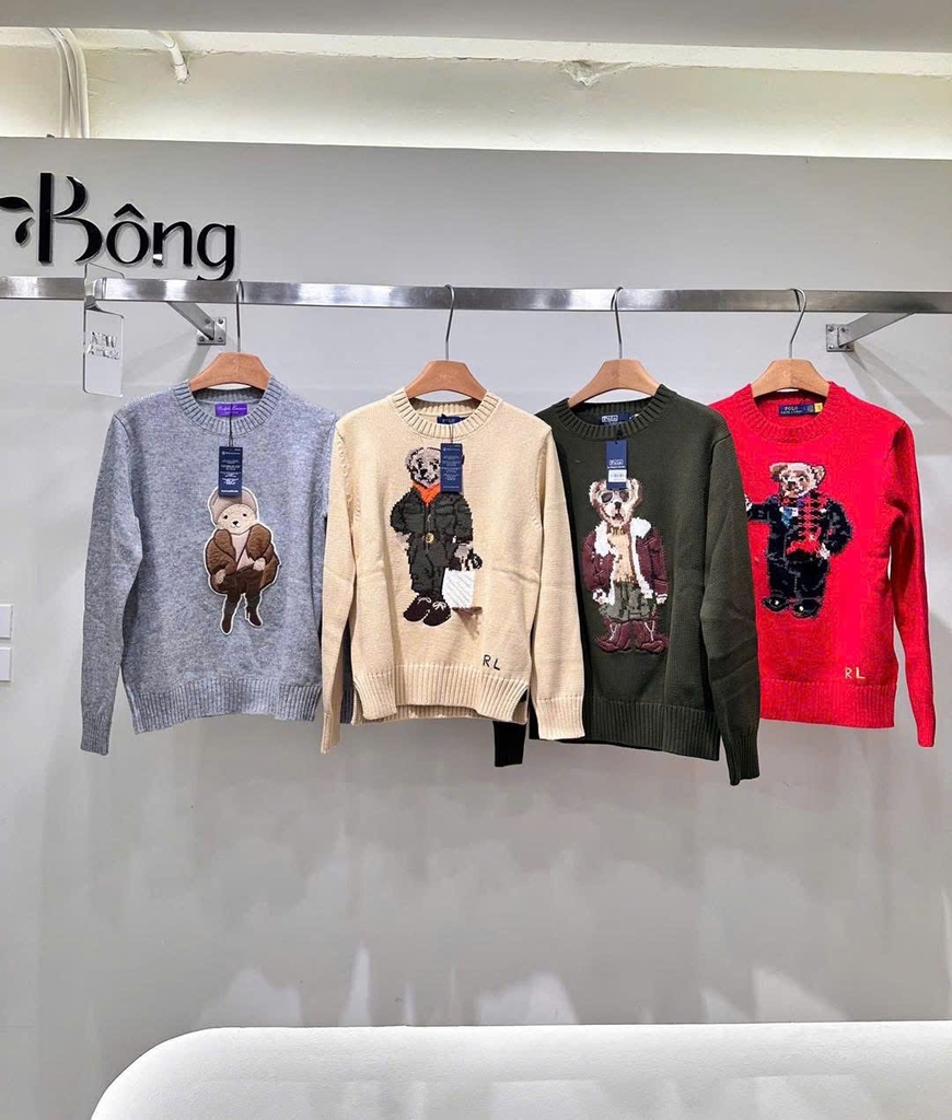 Áo len Polo PL màu da bò logo Gấu xách túi