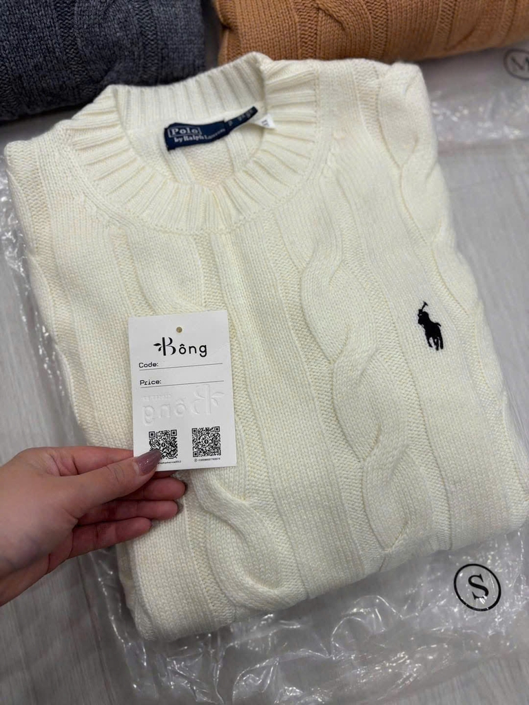 Áo len Polo cổ tròn vặn thừng to 3 màu
