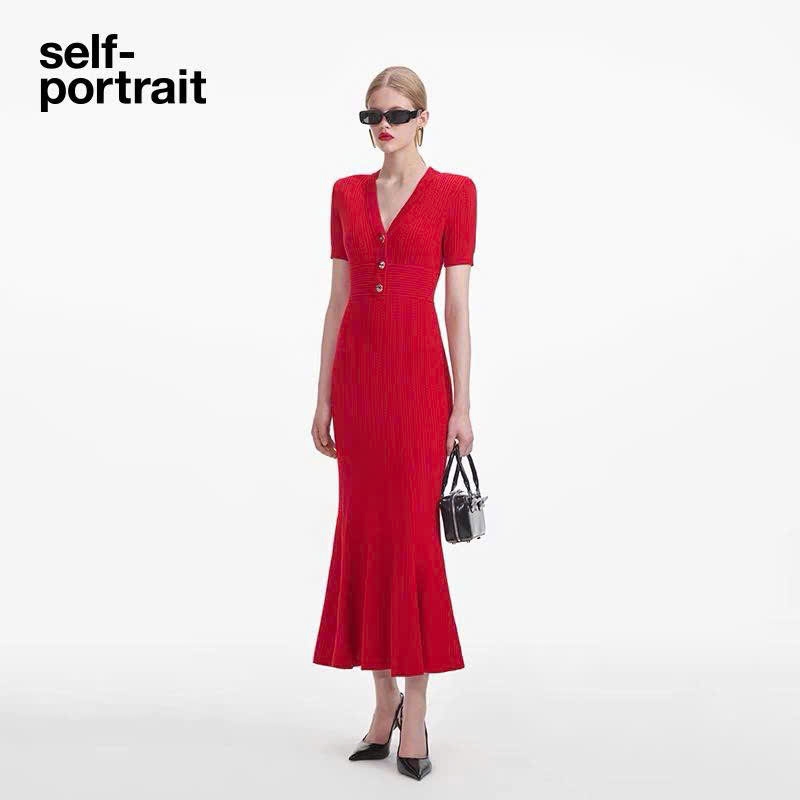 Váy len Sel-Portrait đệm vai ngắn tay 2 màu