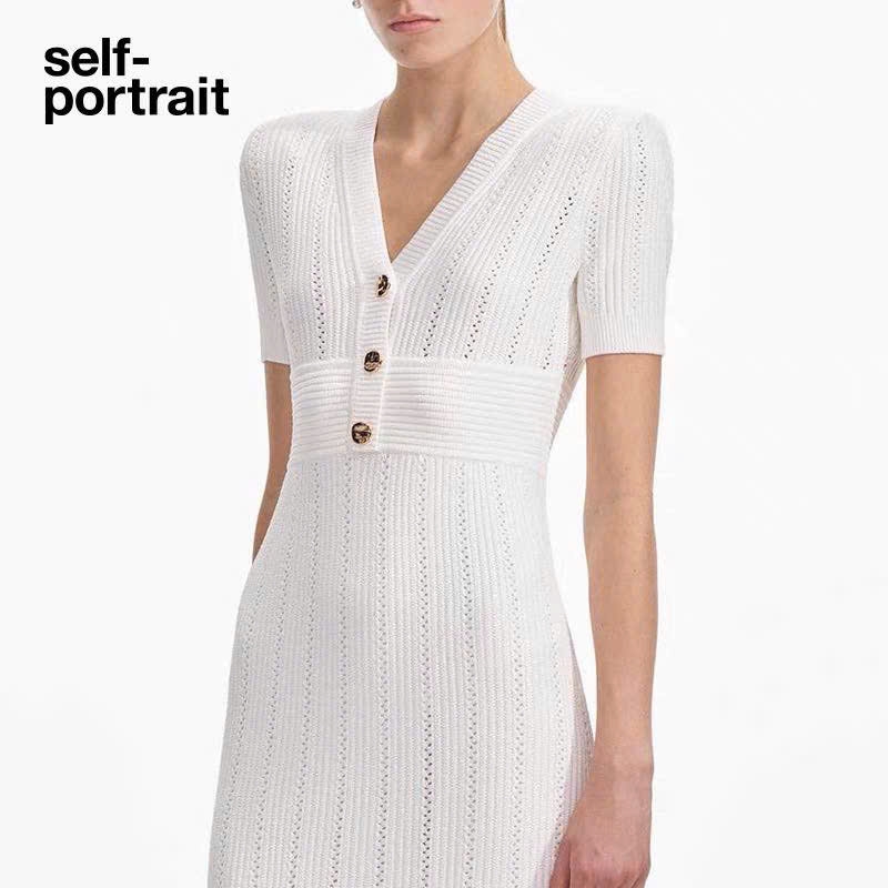 Váy len Sel-Portrait đệm vai ngắn tay 2 màu