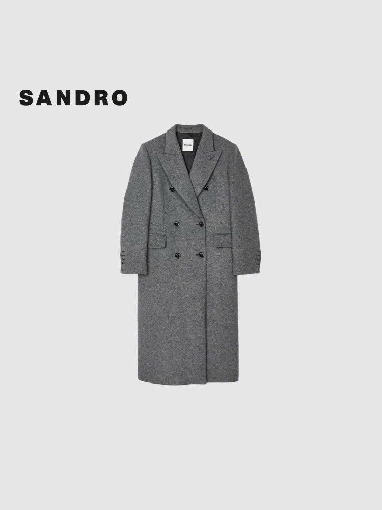 Longcoat dạ Sandro màu lông chuột cổ bẻ